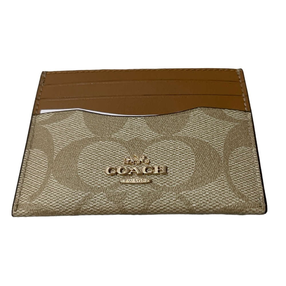 COACH Unisex Slim ID Card Case Signature Canvas Light Khaki - Light Saddle